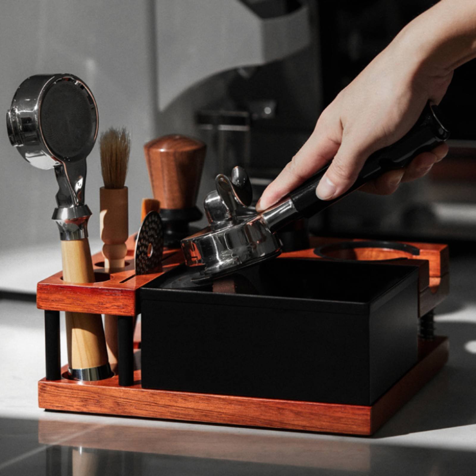 Home Barista - محطة ضغط القهوة الخشبية متعددة الوظائف،