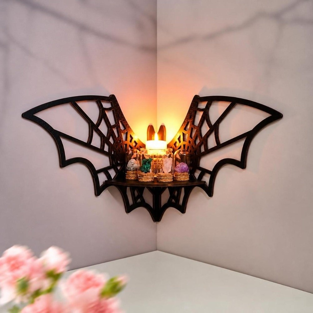 Home Bar Shelf - رف زاوية خشبي بتصميم مجوف مثبت