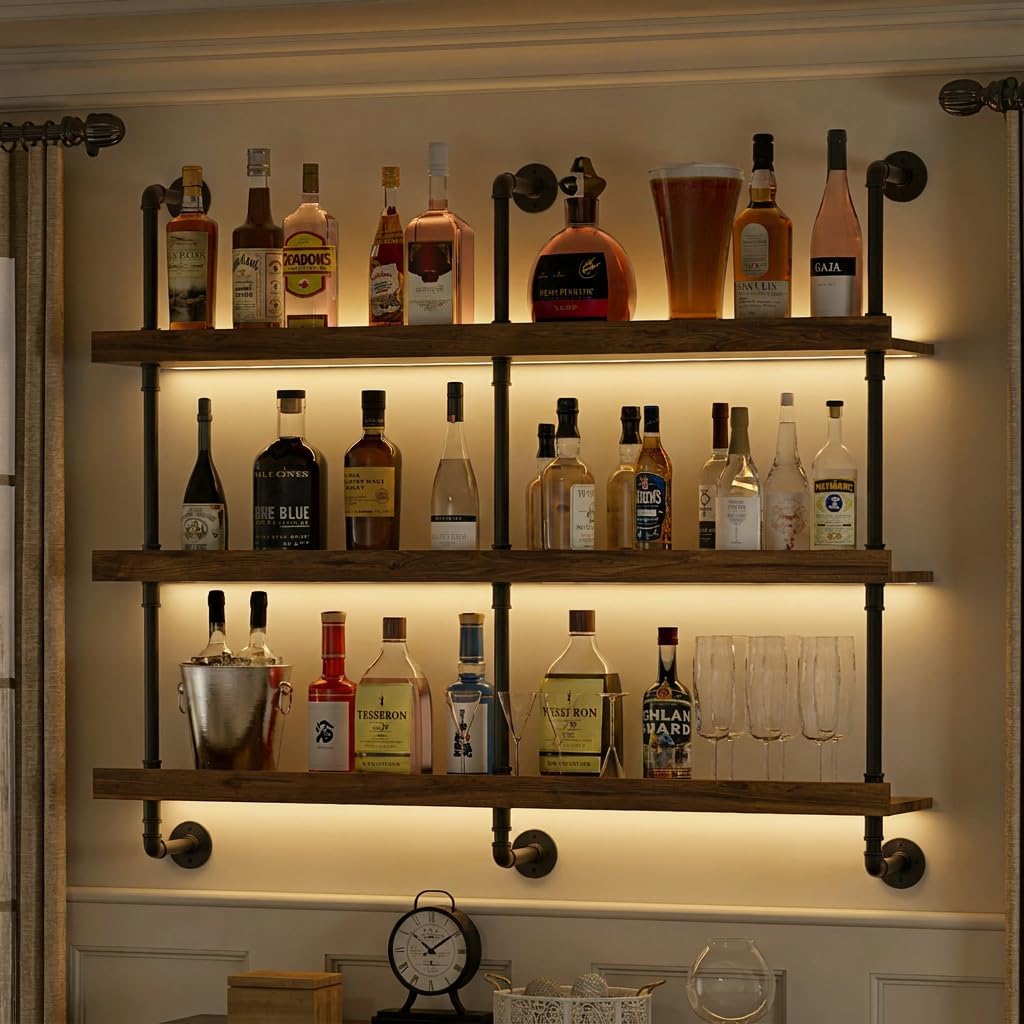 Home Bar Shelf - رف نبيذ معلق على الحائط مع