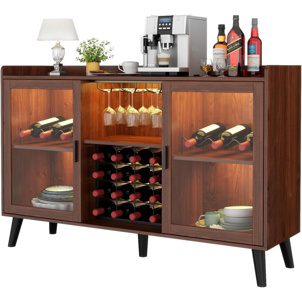 خزانة بار نبيذ مع إضاءة LED، خ - مراجعة Home Bar Shelves وسعره