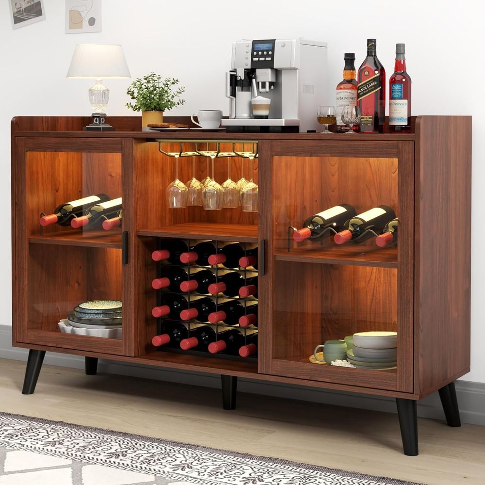 خزانة بار نبيذ مع إضاءة LED، خ - مراجعة Home Bar Shelves وسعره