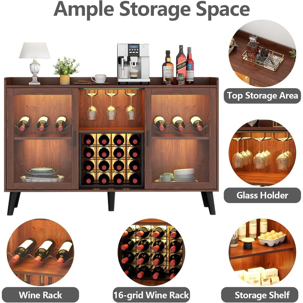 خزانة بار نبيذ مع إضاءة LED، خ - مراجعة Home Bar Shelves وسعره