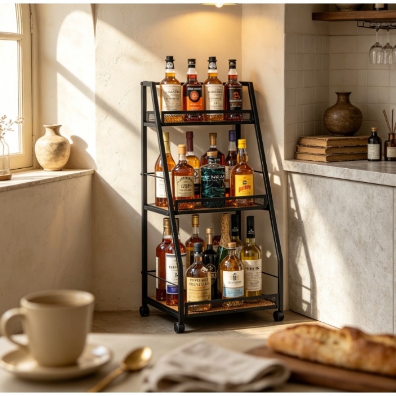 رف نبيذ ثلاثي الطبقات على شكل  - مراجعة Home Bar Shelf وسعره